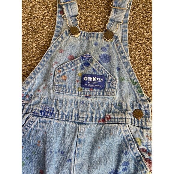 VTG OshKosh B'Gosh Size 12 Months Blue Faded Paint Splatter Overalls RARE! - Picture 3 of 9